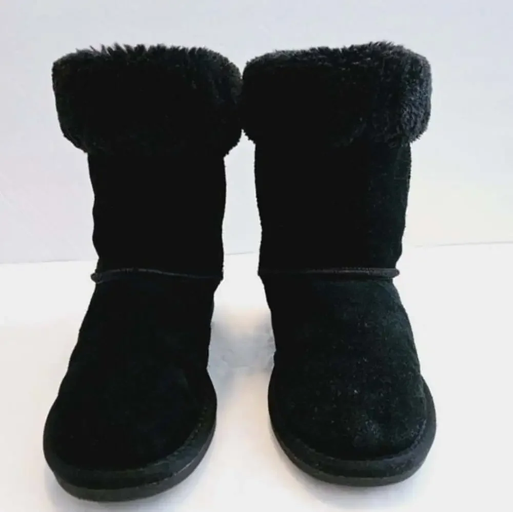 LAMO Suede Pull-On Fleece Lined Winter Girls Snow Sz 3 Boots Youth's Black